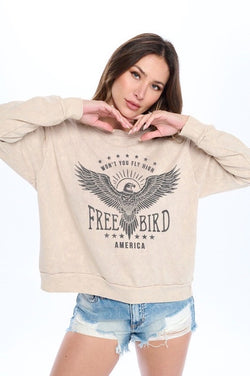 Free Bird Fly High Taupe Soft Washed Long Sleeve Graphic Tee