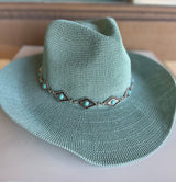 Turquoise Cowgirl CC Brand Sunhat w/Silver Diamond & Turquoise Stone Metal Band
