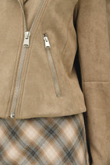 Buttery Suede Feel Taupe Moto Jacket w/Zippers & Pockets