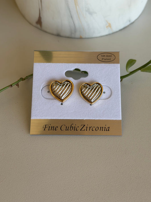 14K Gold Dipped Two-Tone Heart Post Earrings