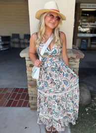 Kylie Ivory Paisley Print V-Neck Tank Maxi Dress by Angie
