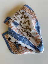 Blue, Tan & Cream Animal Print Silk Square Scarf