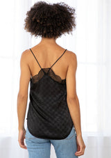Black Lace Trim Checkered Texture Cami Top w/Adjustable Straps by Lovestitch