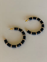 Black & Gold Beaded Open Hoop Earrings