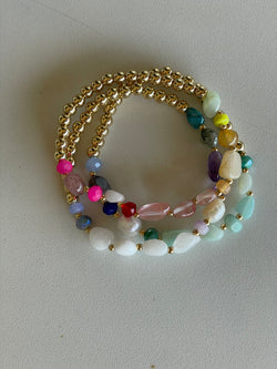 Baja Semi-Precious Colorful Stones & Gold Set of 3 Stretch Beaded Bracelets