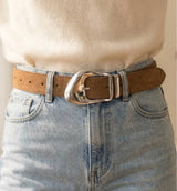 Brown Leather Belt w/Silver Unique Buckle