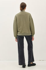Olive Quilted Bomber Zip Up Jacket w/Pockets