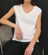 White V-Neck Cap Sleeve Basic Top
