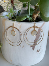 Mother of Pearl & Gold Double Circles Fishhook Earrings
