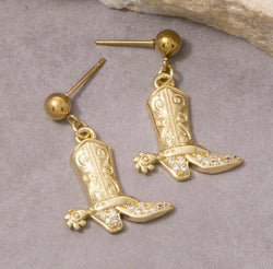 Cowgirl Boots Gold Stainless Steel Post Earrings