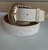 Western Stitching Ivory Belt w/Gold Buckle Belt