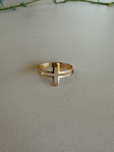 Gold Sideways Open Cross Adjustable Ring