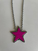 Wildflower Fuchsia Star Pendant & Silver Chain Link Necklace and Earring Set