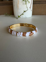 White & Gold Flower Design Hinge Bracelet