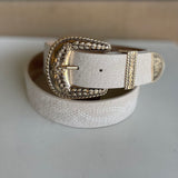 Western Stitching Ivory Belt w/Gold Buckle Belt