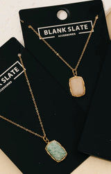 Teal Blue Rectangle Stone and Gold Dainty Chain Necklace