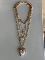 Heartbeat Necklace - Gold & Pearl Hearts Layered Chain Necklace