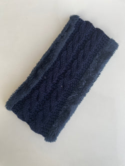 Navy Blue Fur & Cable Knit Thick Winter Headband