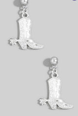 Cowgirl Boots Silver Stainless Steel Post Earrings