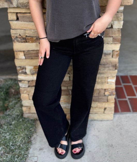 Black Wide Leg Mid Rise Jeans by Just USA