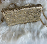 Sparkly Gold Rhinestone Crossbody Purse w/Gold Chain & Leather Strap and Removable Short Strap