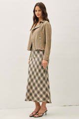 Buttery Suede Feel Taupe Moto Jacket w/Zippers & Pockets