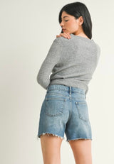 Longer Length Stretch Medium Denim Cut Off Shorts by Just USA