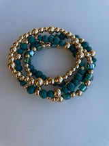 Teal & Gold Set of 4 Stretch Beaded Bracelets