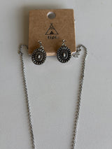 Antique Silver & Turquoise Concho Pendant Necklace and Earring Set