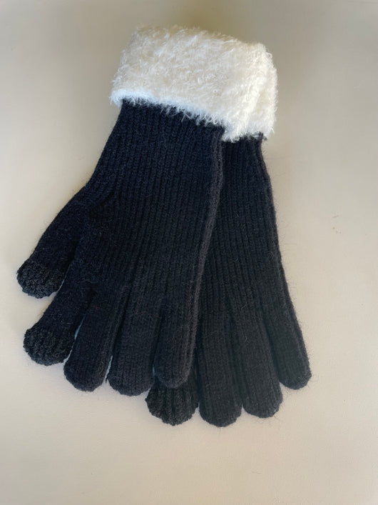 Black w/White Cuff Knit Smart Touch Gloves