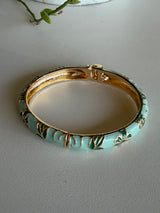 Teal & Gold Flower Design Hinge Bracelet
