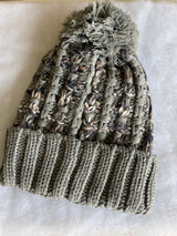 Gray Blend Cable Knit Pom Pom & Cuff Beanie by CC Brand