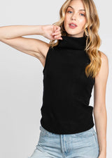Black Turtleneck Sleeveless Knit Top