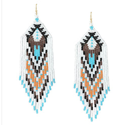 Bohemian Tassel White, Turquoise & Orange Seed Bead Earrings