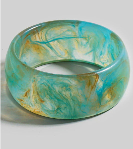 Turquoise & Gold Resin Thick Bangle Bracelet