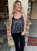 Sparkly Black Sequins Cami Tank Top