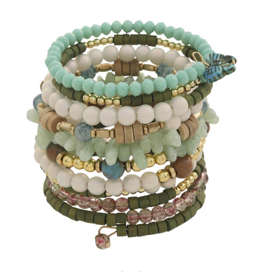 Mixed Beads Greens & Blues Wrap Around Bracelet