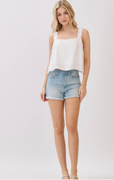 White Scallop Shoulder Strap Cami Tank Top