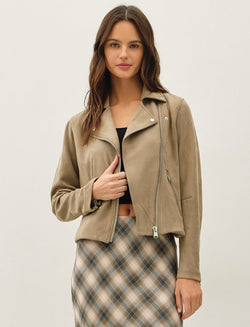 Buttery Suede Feel Taupe Moto Jacket w/Zippers & Pockets