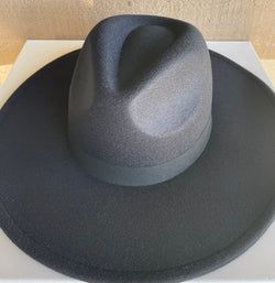 Black Fedora Hat w/Black Band & Adjustable Fit