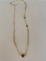 Unique Labradorite Stone & Gold Long Necklace