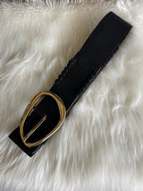 Alexa Koi Black Suede & Cinch Belt w/Abstract Gold Buckle