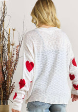 Lovely Red Heart Plus Size Lightweight Knit White V-Neck Sweater