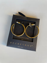 Secret Box 14K Gold Dipped CZ X Open Hoop Earrings