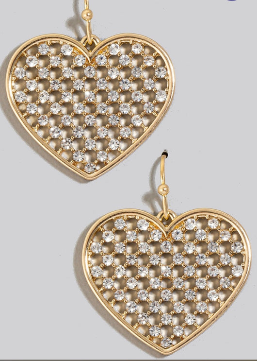 Champagne Heart Rhinestone & Gold Dangle Earrings