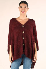 Wine Popcorn Striped Oversized Button Down Sweater Top