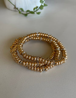 Gold & Rhinestone Set of 3 Stretch Beaded Bracelets