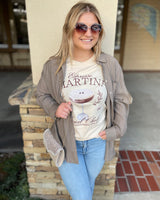 Mocha Oversized Button Down Long Sleeve Top