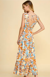 Ginger Floral V-Neck Maxi Dress w/Back Tie