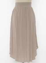 Mocha Textured Midi Skirt w/Smocked Waistband & Pockets